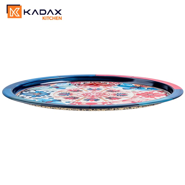 Serveringsbakke - Rund Metalbakke - 32,5 cm Diameter - Mosaikmønster - Litograferet Overflade