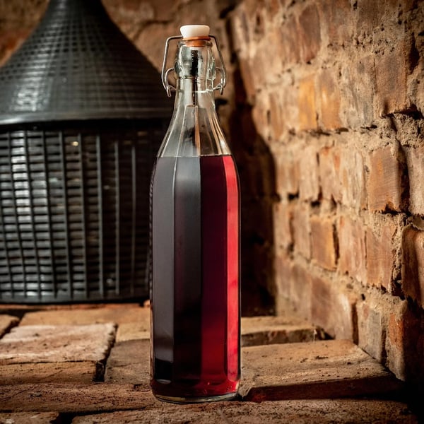 Glasflaske - 1 L - Til vin, tinktur og juice - Med korkprop