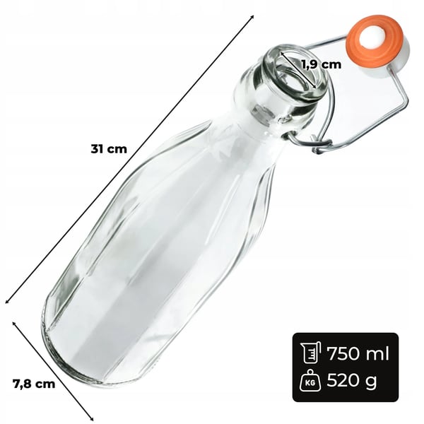Glasflasker - Med korkprop - 750 ml - 6-pak - Til tinktur, juice og likør