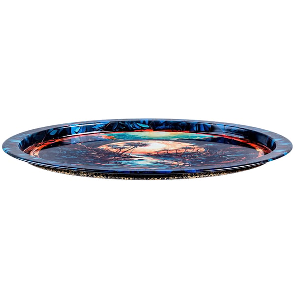 Bakke med palmemotiv - Serveringsbakke i metal - Rund - Ø32,5 cm - Litograferet tryk