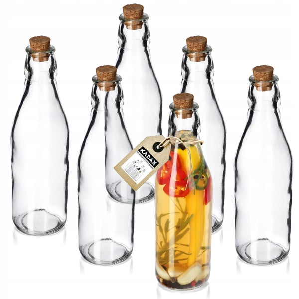 Glasflasker Sæt - Olivenolie/Eddike Dispenser - 6 stk. - 225 ml - Anti-dryp Tud med Prop