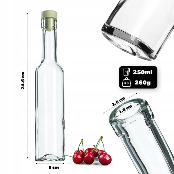 Flasker til tinkturer - 6-pak - 250 ml - Med korkprop - Hals Fi17