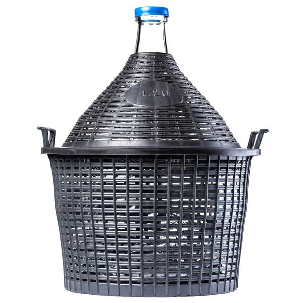 Damejeanne / Ballongflaska - Vinballong - 15 liter - Med korg - Skruvlock - FCM-certifierad - Ursprung Polen