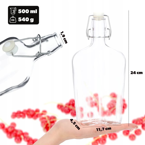 Glasflaske - Med prop - 500 ml - Til vin, likør, tinktur og spiritus