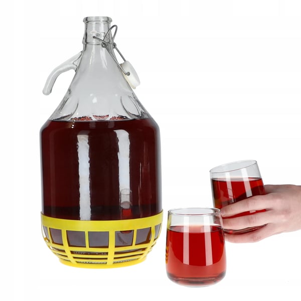 Vinballong/Damejeanne - Set 6x 5 l - För Vin - Med Skyddskorg - Inkl. Propp