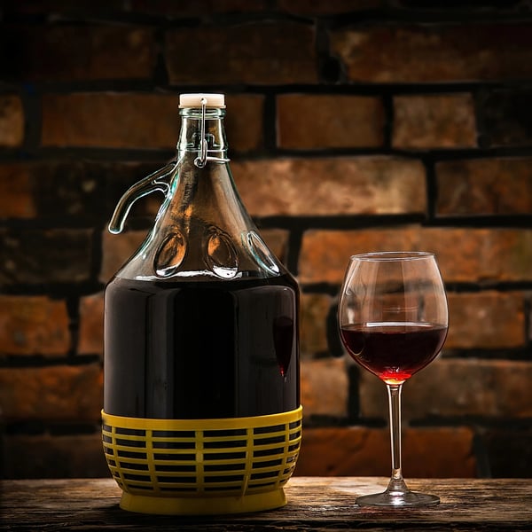 Vinballon/Damejeanne - Sæt 6x 5 l - Til Vin - Med Beskyttelseskurv - Inkl. Prop