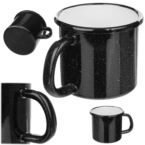 Emaljekrus - Campingkrus - 400 ml - Slidstærk emalje - Let - Sort