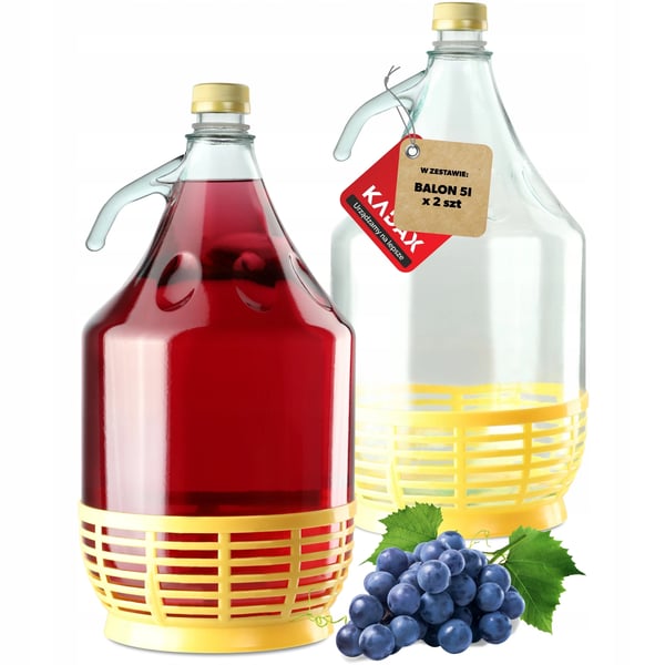 Vinballon - Glasballon 5 L x2 - Med kurv - Til vin/gæring - Inkl. prop