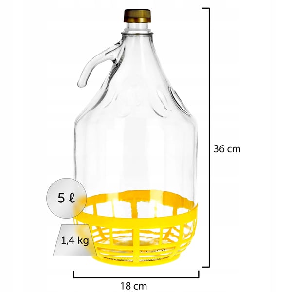 Vinballon - Glasballon 5 L x2 - Med kurv - Til vin/gæring - Inkl. prop