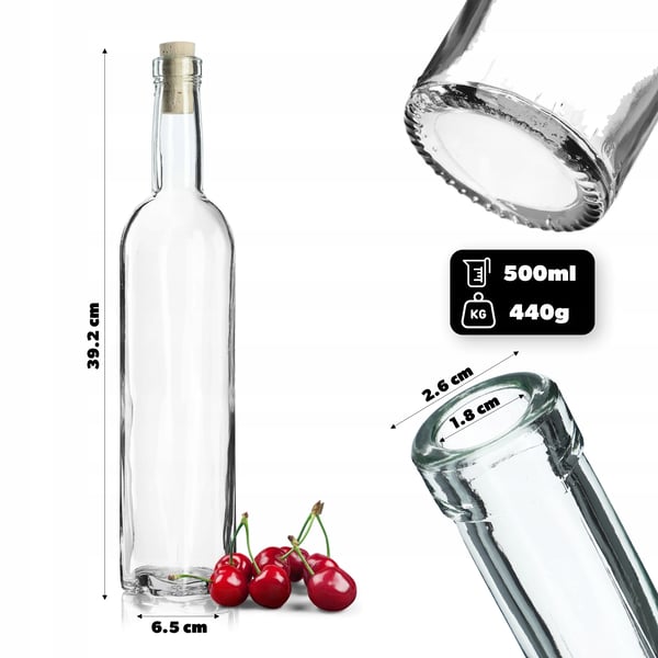 Glasflasker - Tinkturflasker 500 ml - 6-pak - Med korkprop Ø19 mm - Til likør og tinkturer