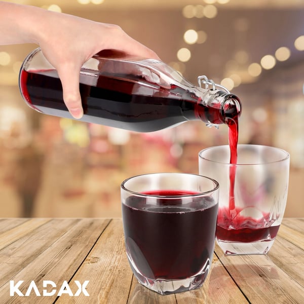Glasflaske - Til vin, tinktur, juice - 1 l - Med korkprop - 6 stk
