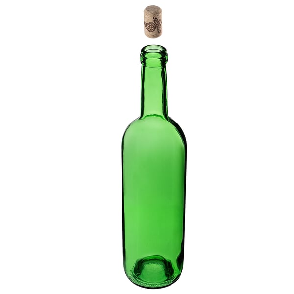 Vinflaskor i glas - 750 ml - Set 30 st - Med Agglomererad Kork - Grön