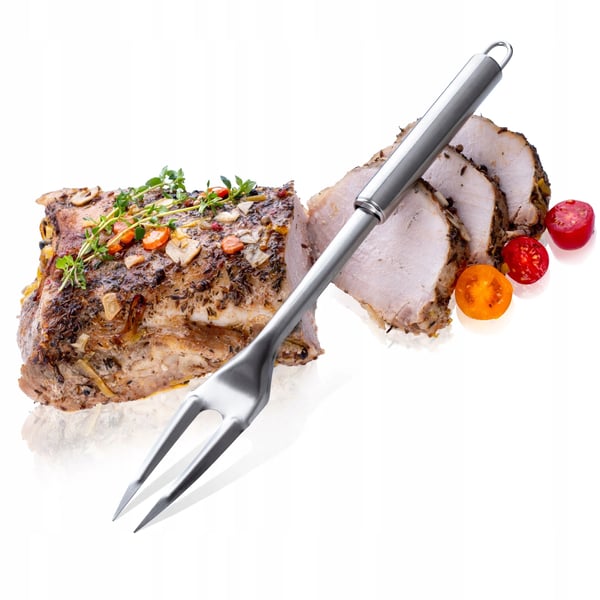 Grillgaffel - Kødgaffel - Rustfrit stål - Længde 33 cm - Til grill og steg - Sølv