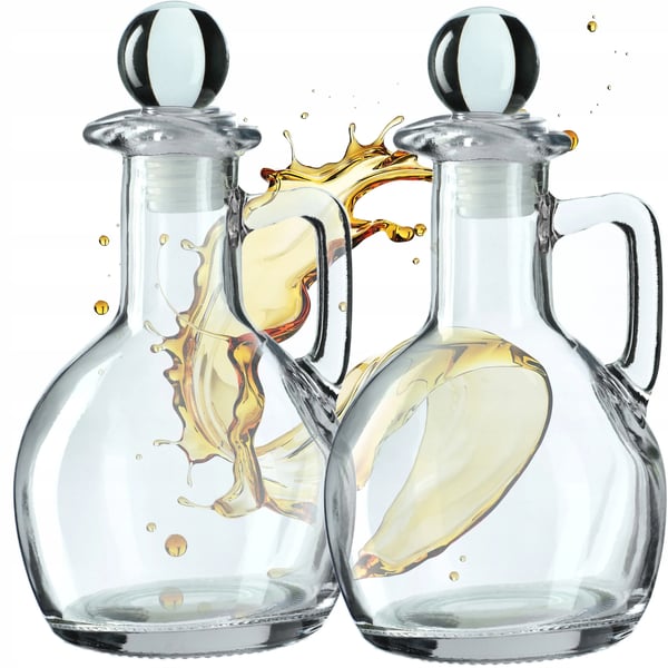 Olivenolie & Eddike Flaske Sæt - Olivenoliedispenser i Glas - 0,5 L + 0,25 L - 2 stk - Med Hældetud - Genopfyldelig