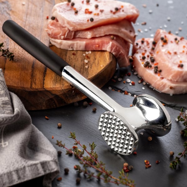 Kødhammer - Kødmører - Dobbeltsidet - Aluminiumlegering - Robust metal - Til koteletter og schnitzel - CE/EU-godkendt