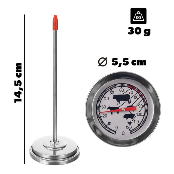 Stektermometer - Kötttermometer - Längd 14,5 cm - Stål - CE/EU-certifierad