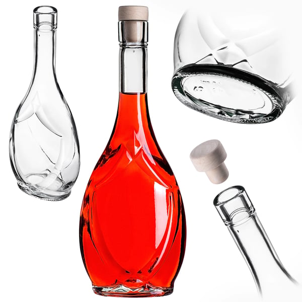 Glasflaske - Tinkturflaske - 500 ml - Syntetisk prop - 5-pak