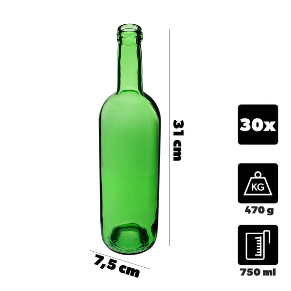 Vinflasker - 750 ml - 30-pak - Uden prop - Grøn