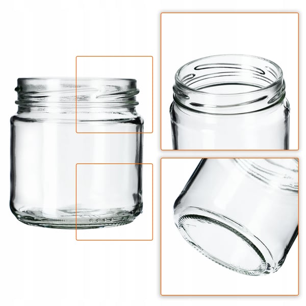 Glaskrukker - Konservesglas 200 ml - 10-pak - Skruelåg Ø66 mm - Til Honning & Syltetøj - Klart Glas