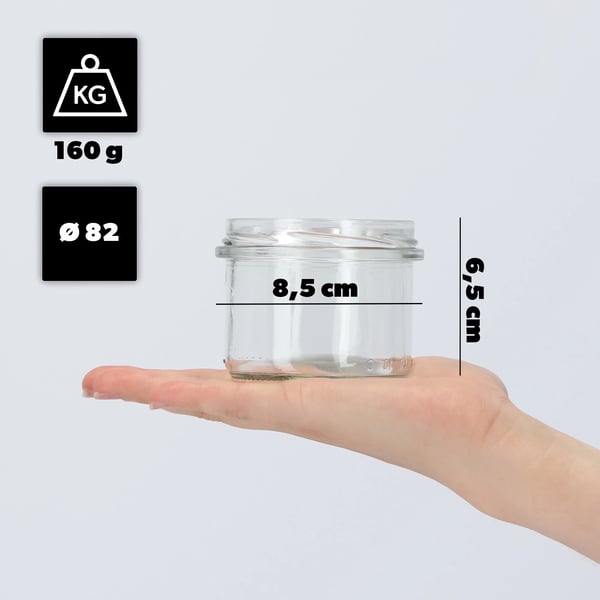 Glaskrukker - Honning-/Konservesglas Ø82 mm - 235 ml - 10 stk - Skruelåg - FCM-godkendt - Til honning og lys