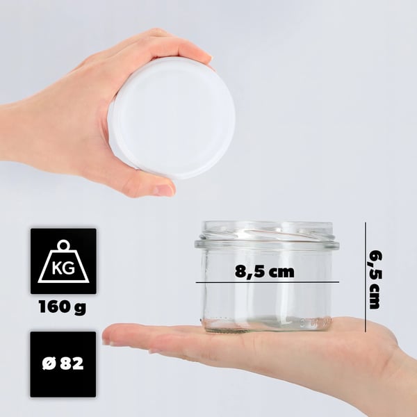 Glaskrukker - 10-pak - 235 ml - Ø82 mm åbning - Fødevaresikker (FCM) - Til pâté, syltetøj & konserver - Transparent