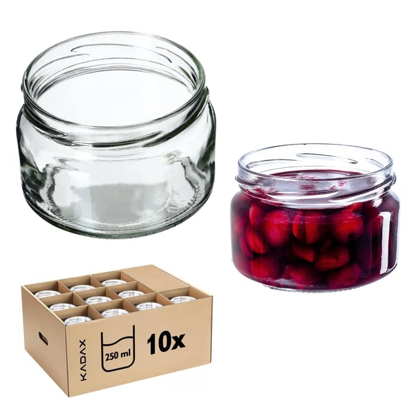 Glaskrukker - Sylteglas 250 ml - 10-pak - Fødevaregodkendt FCM - Til honning, marmelade, lys