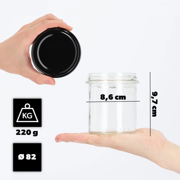 Glaskrukker - Syltetøjs-/honningglas 10-pak - 350 ml - Skruelåg Ø82 mm - FCM-certificeret - Glas