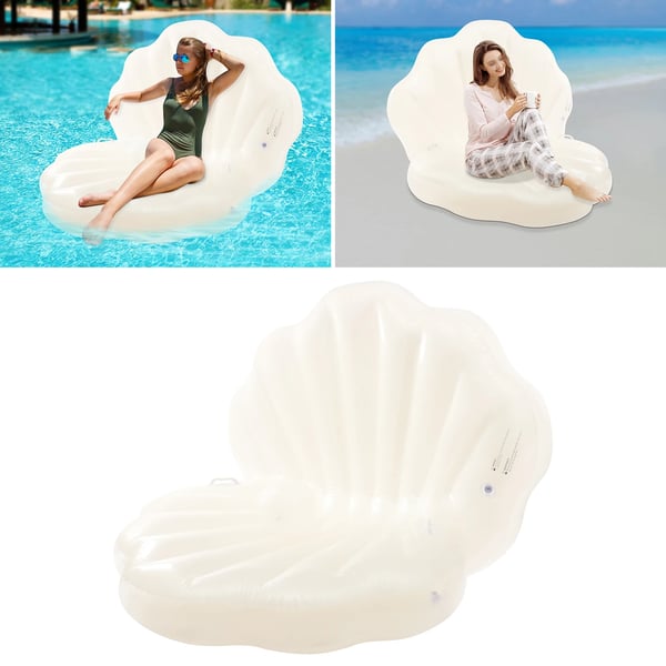 Muslingeformet poolmadras - Oppustelig poolflåde - 120×120×120 cm - PVC - 2 håndtag - Perlekugle - Voksne & børn - Hvid