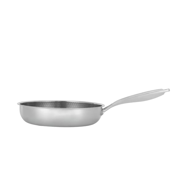Stegepande med Bikubemønster - 28 cm - Rustfrit Stål - Non-stick Overflade - Til Induktion - Dybde 5,7 cm - Håndtag 21,7 cm - Lysegrå
