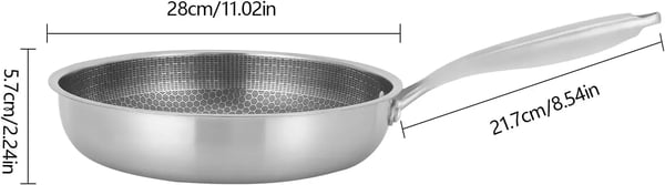 Stegepande med Bikubemønster - 28 cm - Rustfrit Stål - Non-stick Overflade - Til Induktion - Dybde 5,7 cm - Håndtag 21,7 cm - Lysegrå