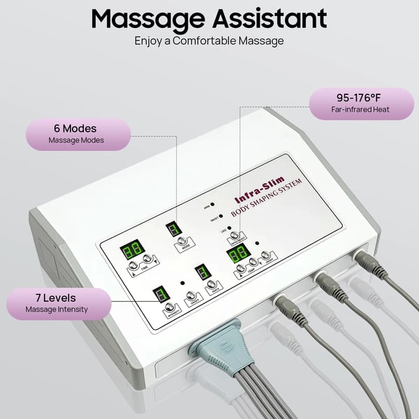 Pressoterapi massagedragt - Helkrop - Infrarød varme - Lufttryk 1–7 niveauer - 6 tilstande - LED, 400W 220V - Lilla