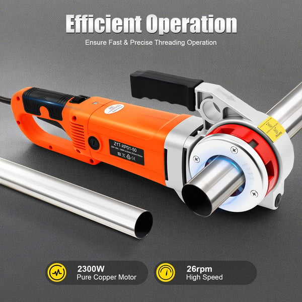 Rørgevindskærer - Elektrisk - 2300W kobberviklet motor - 230V 50Hz - 26 omdr/min - 6 gevindbakker - Til rør 21,9–59,6 mm