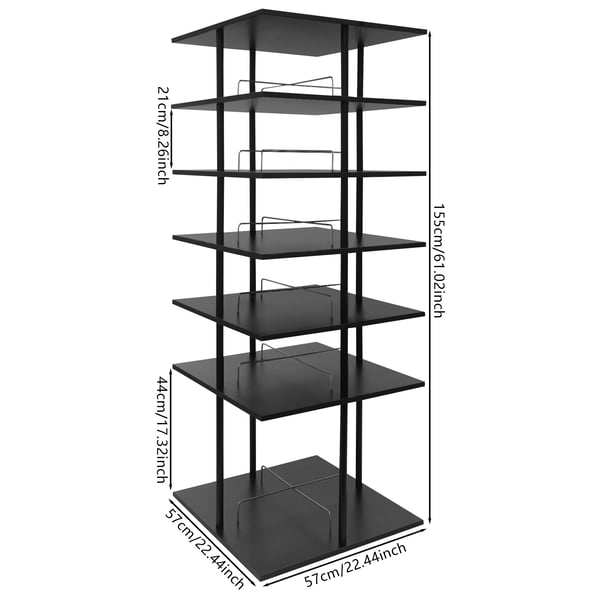 Skoreol - Roterende Skostativ - 24 Par - 360° Drejbar - 6 Niveauer - 57×57×155 cm - Gulvstående - Sort