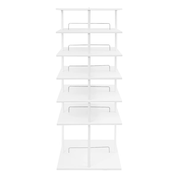 Pyörivä kenkähylly - Kenkätorni - 6 tasoa - 24 paria - 360° kääntyvä - 57×57×155 cm - Tasoväli 21/44 cm - Lattiamalli - Valkoinen