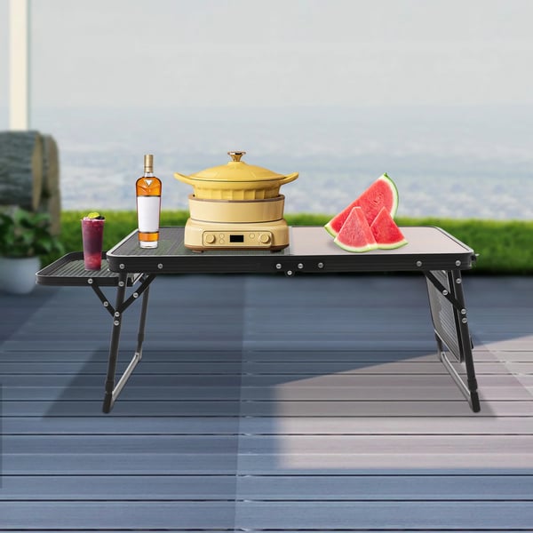 Campingbord - Fällbart utomhusbord - Höjdjusterbart - Aluminiumram + träskiva - Rektangulärt - Bär 30 kg - För 4 personer - Mörkbrun