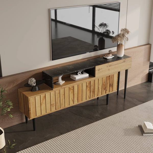TV-bord - TV-møbel - Moderne Design - Pladsbesparende - Jernben - PVC-kant - Kræver Montering - Sort