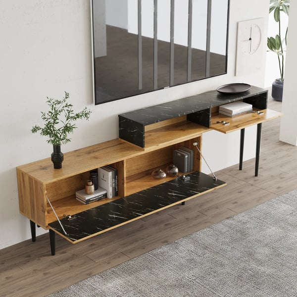 TV-bord - TV-møbel - Moderne Design - Pladsbesparende - Jernben - PVC-kant - Kræver Montering - Sort