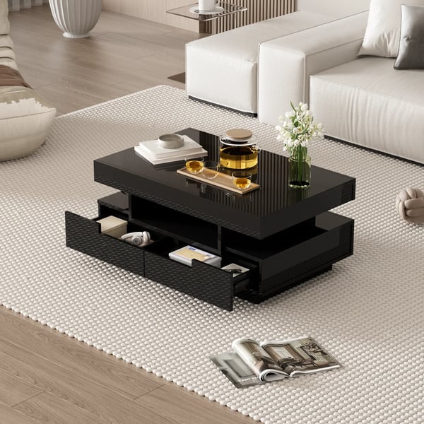 Sofabord Stuebord - Rektangulært - Højglans - Med Opbevaring - Moderne Stil - Sort