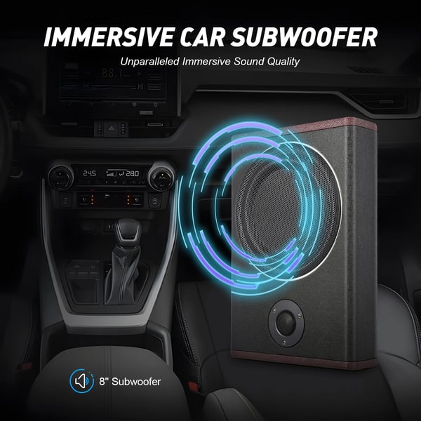 Bilsubwoofer, 8" under sædet, 12V HiFi, ultratynd
