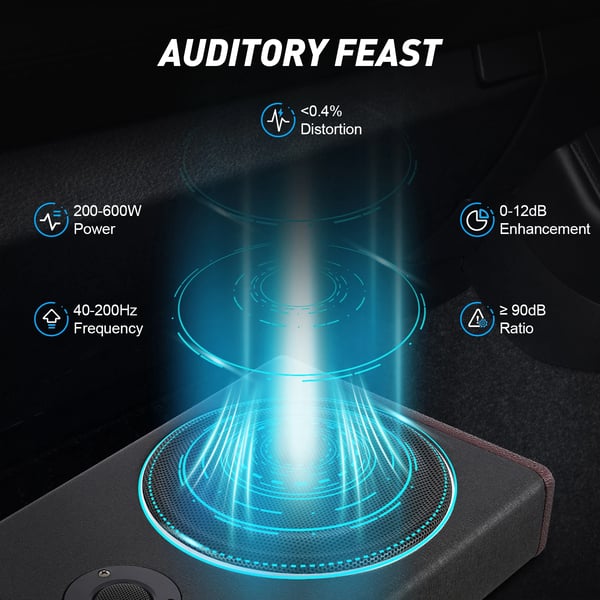 Bilsubwoofer, 8" under sædet, 12V HiFi, ultratynd