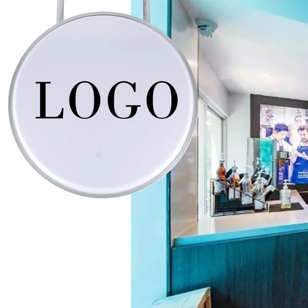 LED lysboks, rund dobbeltsidet 60 cm (24"), IP65, hvid, til restauranter og butikker