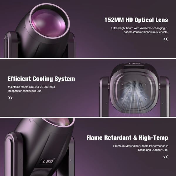 LED Moving Head 200 W - DMX lavavalo - 16/22 kanavaa DMX512/RDM - 90–240 V - 1×200 W LED + 31×0,2 W RGB - EU-pistoke