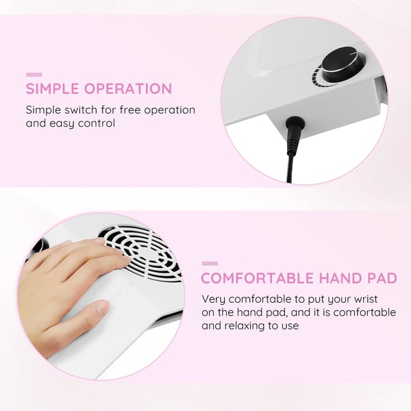 Neglestøvopsamler - Bærbar Vakuumsuger/Blæser - 2 Filterposer - Til Manicure & Nail Art - CE - Hvid