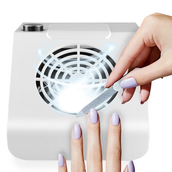 Neglestøvopsamler - Bærbar Vakuumsuger/Blæser - 2 Filterposer - Til Manicure & Nail Art - CE - Hvid