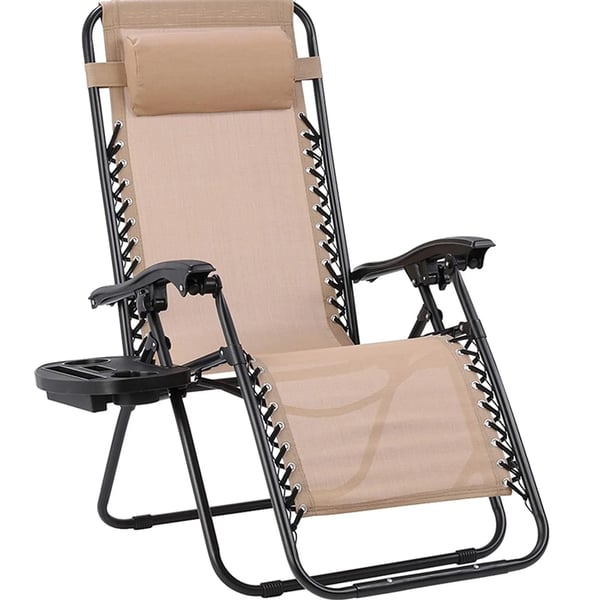 Solstol & Campingstol - Zero Gravity Liggestol - Sammenklappelig - Bærbar - Med kopholder - Med armlæn - Maks belastning 140 kg - Beige