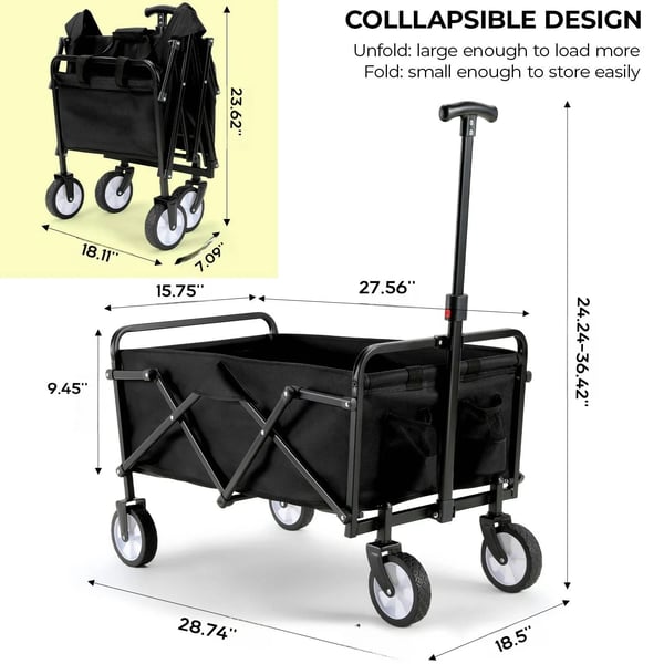 Klapbar trækvogn - Have- og strandvogn - 60 kg Maks belastning - 360° Drejbare hjul - Justerbart håndtag - 73×47×24 cm - Hvid