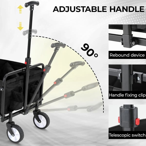 Klapbar trækvogn - Have- og strandvogn - 60 kg Maks belastning - 360° Drejbare hjul - Justerbart håndtag - 73×47×24 cm - Hvid