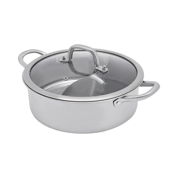Hotpot/Fondue-pata - Jaettu Yin-Yang - 32 cm - 304 Ruostumatonta Terästä - Lusikoilla - Armeijanvihreä