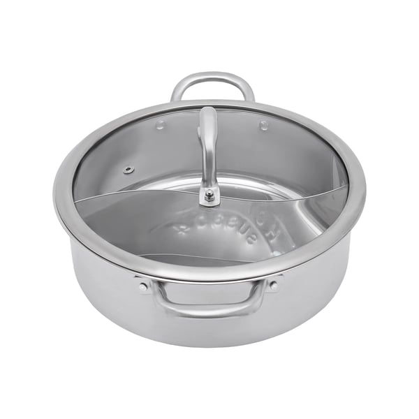 Hotpot/Fondue-pata - Jaettu Yin-Yang - 32 cm - 304 Ruostumatonta Terästä - Lusikoilla - Armeijanvihreä