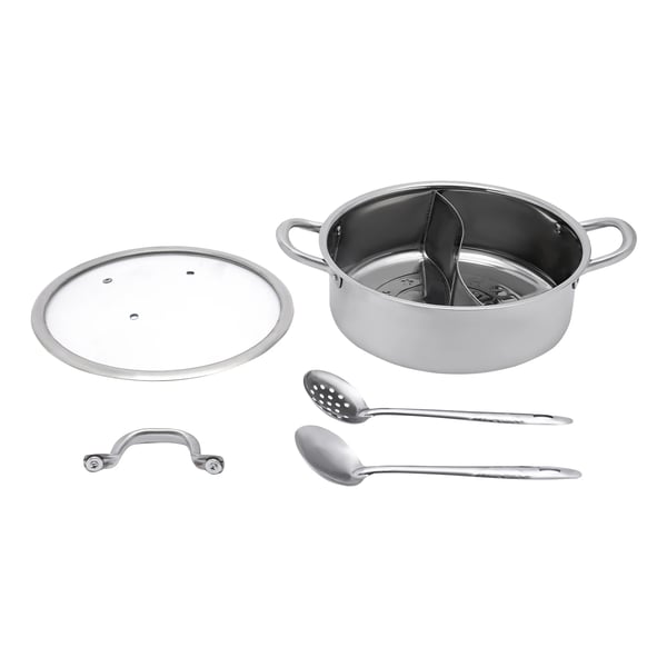 Hotpot/Fondue-pata - Jaettu Yin-Yang - 32 cm - 304 Ruostumatonta Terästä - Lusikoilla - Armeijanvihreä